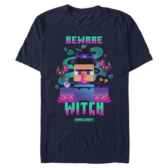 Mens Minecraft Beware Of Witch And Bats Pixel Art T Shirt
