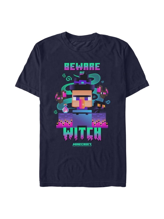 Mens Minecraft Beware Of Witch And Bats Pixel Art T Shirt