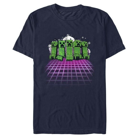 Mens Minecraft Creeper Holographic Grid Floor T Shirt