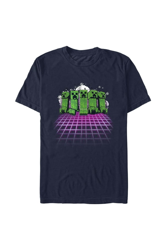 Mens Minecraft Creeper Holographic Grid Floor T Shirt