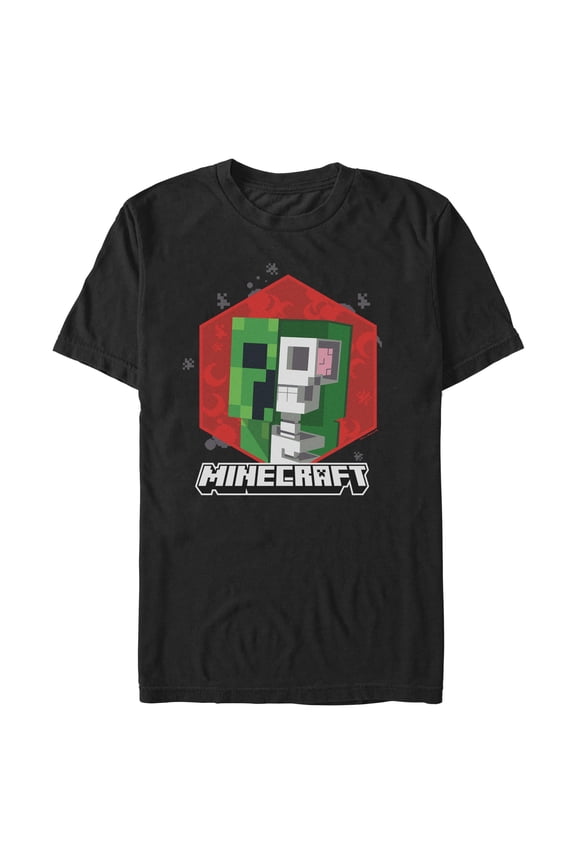 Mens Minecraft Creeper Skeleton Brain Red Badge T Shirt