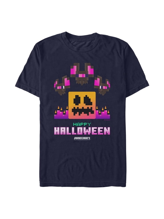 Mens Minecraft Happy Skeleton And Bats With Flames T Shirt
