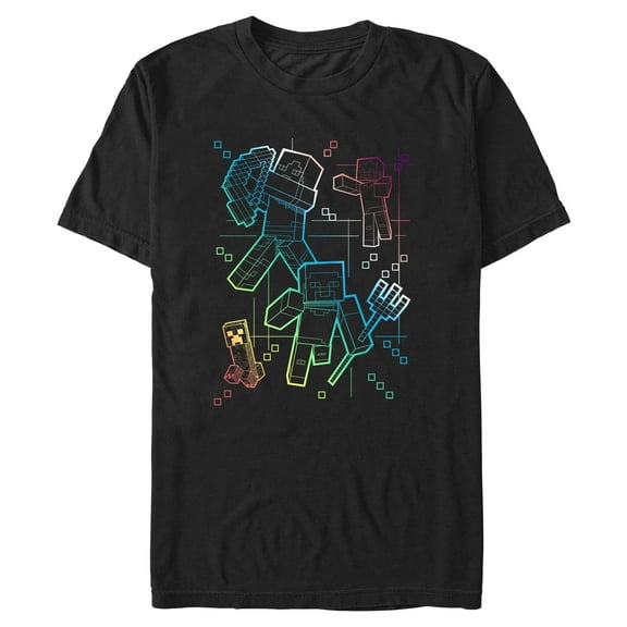 Mens Minecraft Rainbow Characters Lines T Shirt