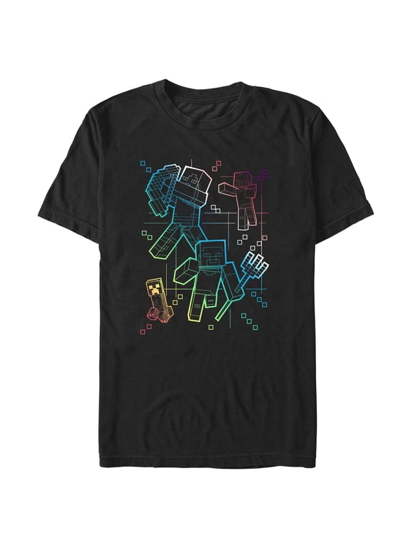Mens Minecraft Rainbow Characters Lines T Shirt