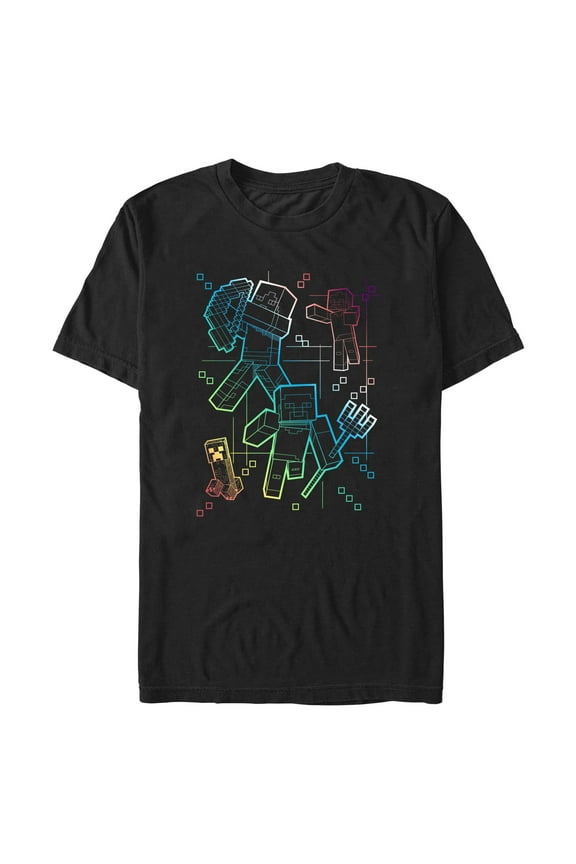 Mens Minecraft Rainbow Characters Lines T Shirt