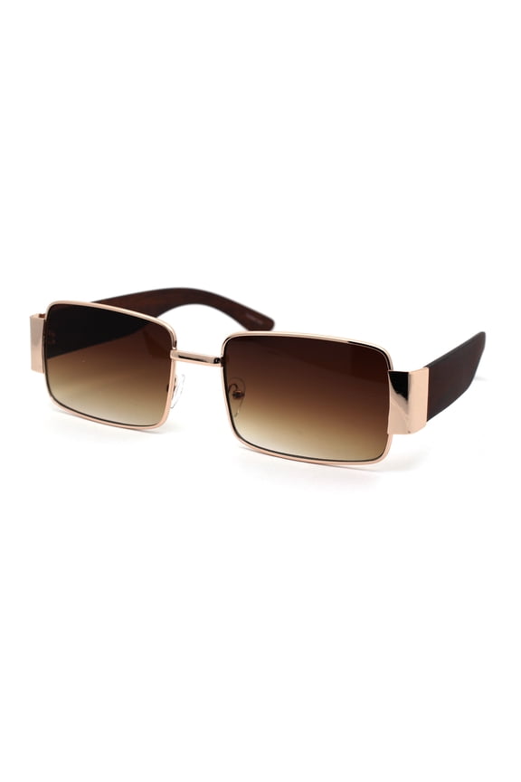 Mens Minimal Mod Retro Rectangular Dad Sunglasses Gold Brown