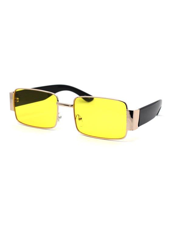 Mens Minimal Mod Retro Rectangular Dad Sunglasses Gold Yellow