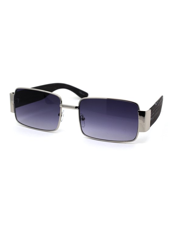 Mens Minimal Mod Retro Rectangular Dad Sunglasses Silver Smoke