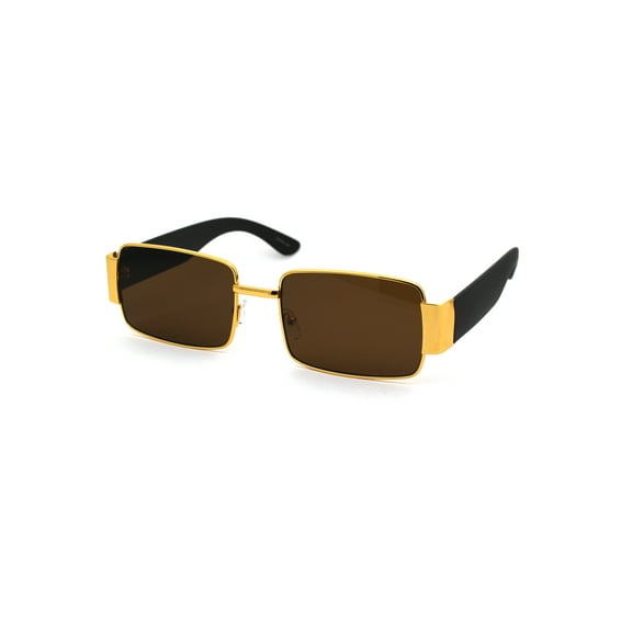 Mens Minimal Mod Retro Rectangular Dad Sunglasses Yellow Gold Brown
