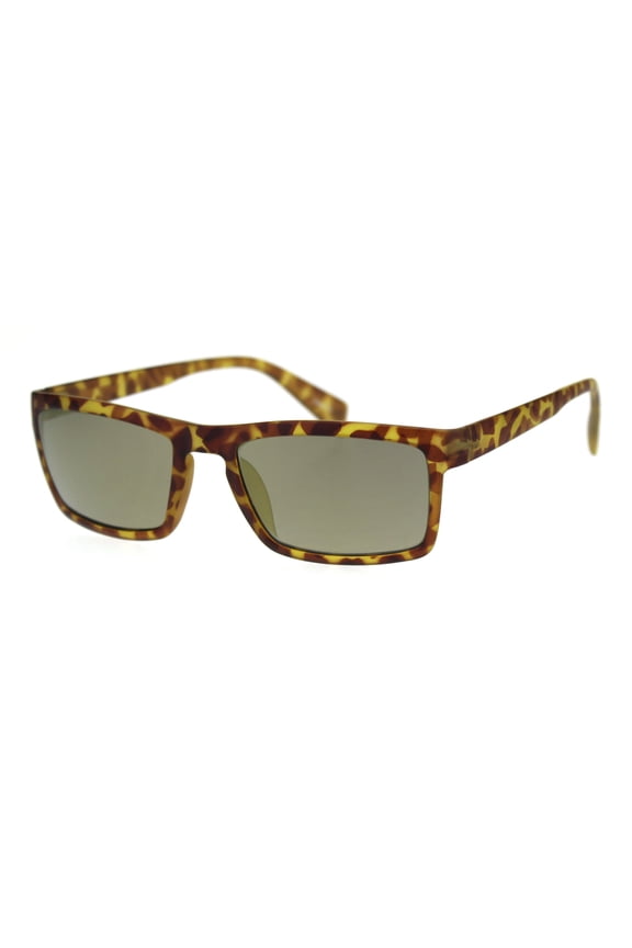 Mens Minimal Thin Plastic Narrow Rectangular Agent Sunglasses Tortoise Gold Mirror