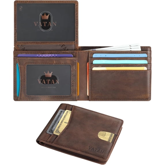 Mens Minimalist Wallet Slim Leather Credit Card Holder RFID Bifold Wallet Large Capacity 2 ID Windows With Gift Box