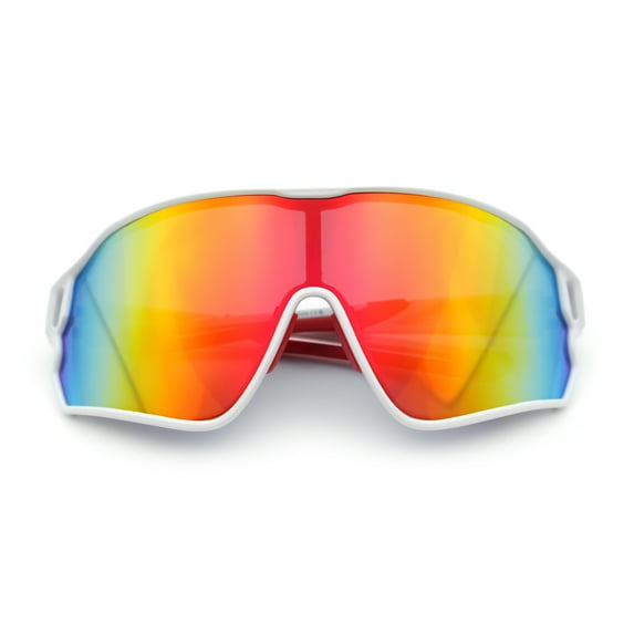 Mens Mirrored Classic Oversized Shield Windbreaker Wrap Plastic Sport Sunglasses White Red - Orange Mirror