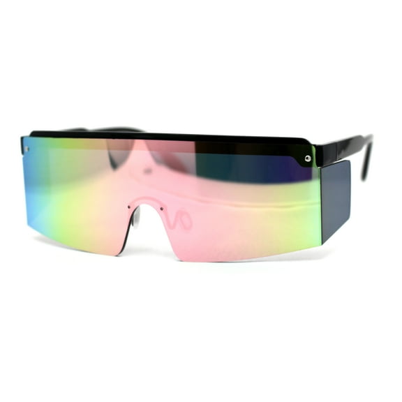 Mens Mirrored Flat Top Windbreaker Side Visor Square Shield Sunglasses Black Pink Peach Mirror