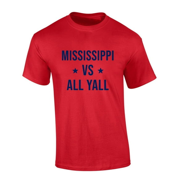 Mens Mississippi Football Tshirt Mississippi Vs All Yall Short Sleeve T-shirt-Red-6xl