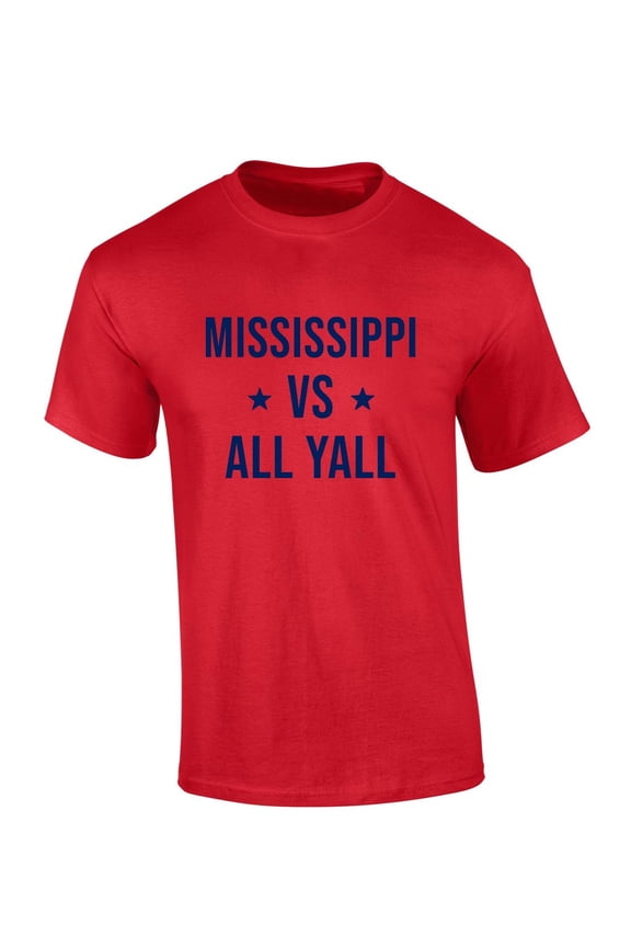 Mens Mississippi Football Tshirt Mississippi Vs All Yall Short Sleeve T-shirt-Red-medium