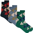 thumbnail image 1 of Couver Men's Cotton Novelty Crew Socks, 3-Pack, Argyle Green Gray Blue, Size 10-13, 1 of 6