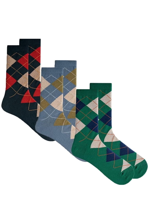 Mens Argyle Green Gray Blue Patterned Crew Socks 3 Pack Size 10-13 (Mens)
