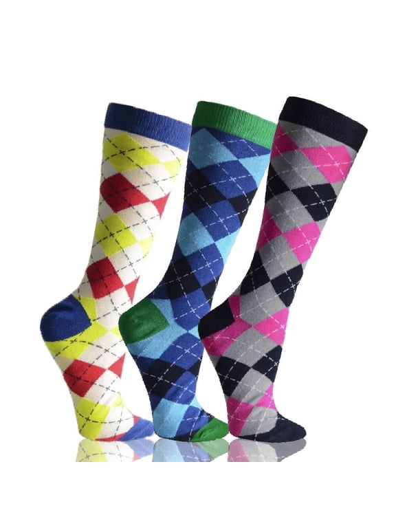 Mens Assorted Argyle Print Patterned Crew Socks 3 Pack Size 10-13 (Mens)