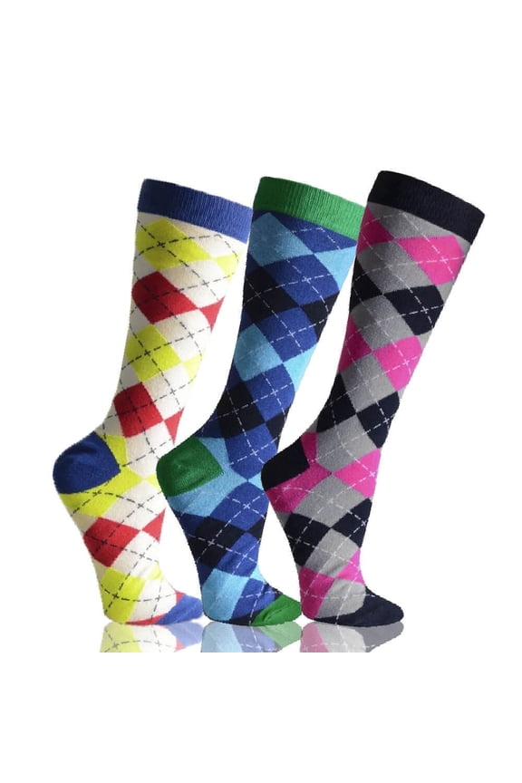 Mens Assorted Argyle Print Patterned Crew Socks 3 Pack Size 10-13 (Mens)
