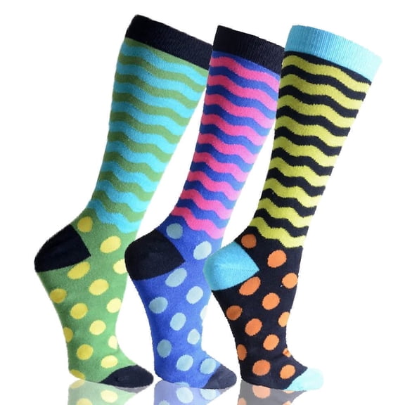 COUVER Mens Dots and Waves Print Patterned Crew Socks 3 Pack Size 10-13 (Mens)