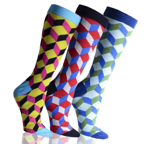 COUVER Mens Filled Optic Geometric Patterned Crew Socks 3 Pack Size 10-13 (Mens)