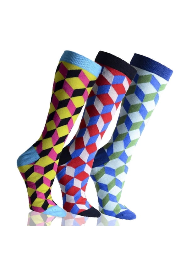 Mens Filled Optic Geometric Patterned Crew Socks 3 Pack Size 10-13 (Mens)