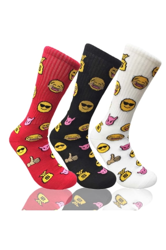 Mens Smiley Face Graphic Novelty Crew Socks 3 Pack Size 10-13 (Mens)