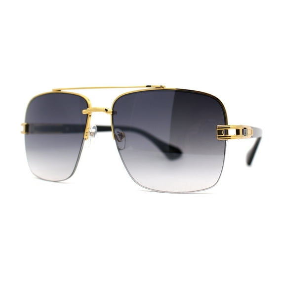 Mens Mobster Half Rim 90s Luxury OG Sunglasses Gold Smoke