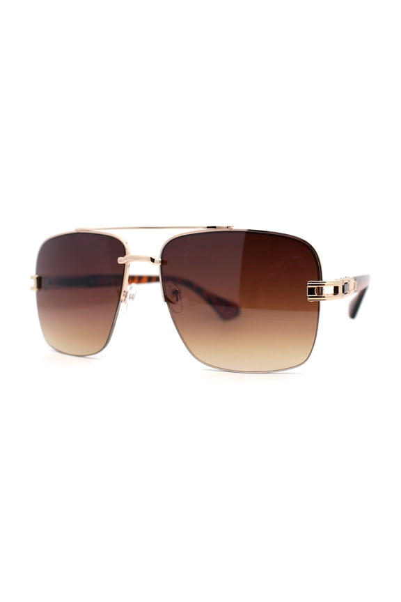 Mens Mobster Half Rim 90s Luxury OG Sunglasses Gold Tortoise Brown