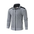 thumbnail image 1 of Mens Mock Neck Cardigan Sweater Cable Knit Zip Up Closure Warm Winter Jacket Outerwear Men's Classic Soft Knitted Cardigan Sweaters, 1 of 5