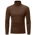 thumbnail image 1 of Mens Mock Neck Shirts Fleece Long Sleeve Tops Basic Pullover T-Shirts Coffee 3XL, 1 of 4