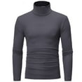 thumbnail image 1 of Mens Mock Neck Shirts Fleece Long Sleeve Tops Basic Pullover T-Shirts Dark Gray S, 1 of 4
