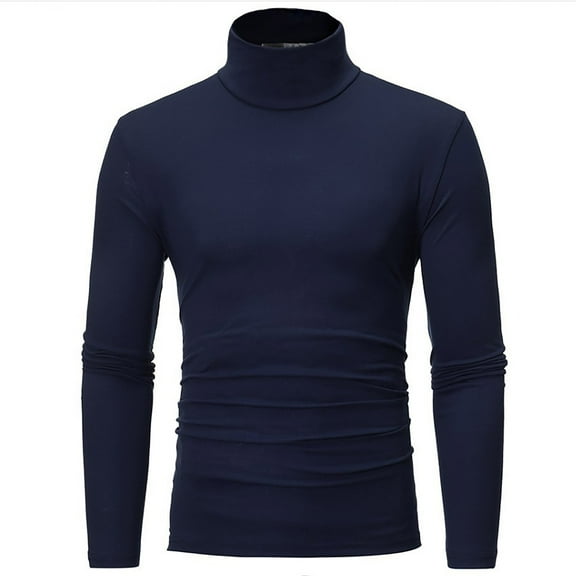 Mens Mock Neck Shirts Fleece Long Sleeve Tops Basic Pullover T-Shirts Navy M