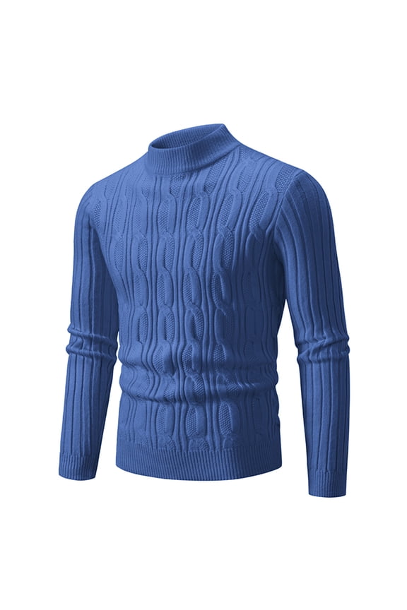 Mens Mock Neck Sweaters Casual Long Sleeve Chunky Knitted Sweatshirts Shirts Stretchy Pullover Slim Solid Color Warm Business Work Sweater Tops