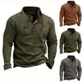 thumbnail image 1 of Mens Mock Neck Sweatshirt, Fashion Button Collared Long Sleeve Pullover Tops with Drawstring Loose Casual Sweatshirt for Men Winter Travel Vacation, 1 of 4