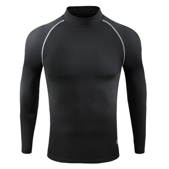 Mens Mock Neck T Shirts Fleece Lined Long Sleeve Athletic Workout Tees Tops Casual Solid Color Stretchy Pullover Slim-Fit Warm Gym Running Tshirts