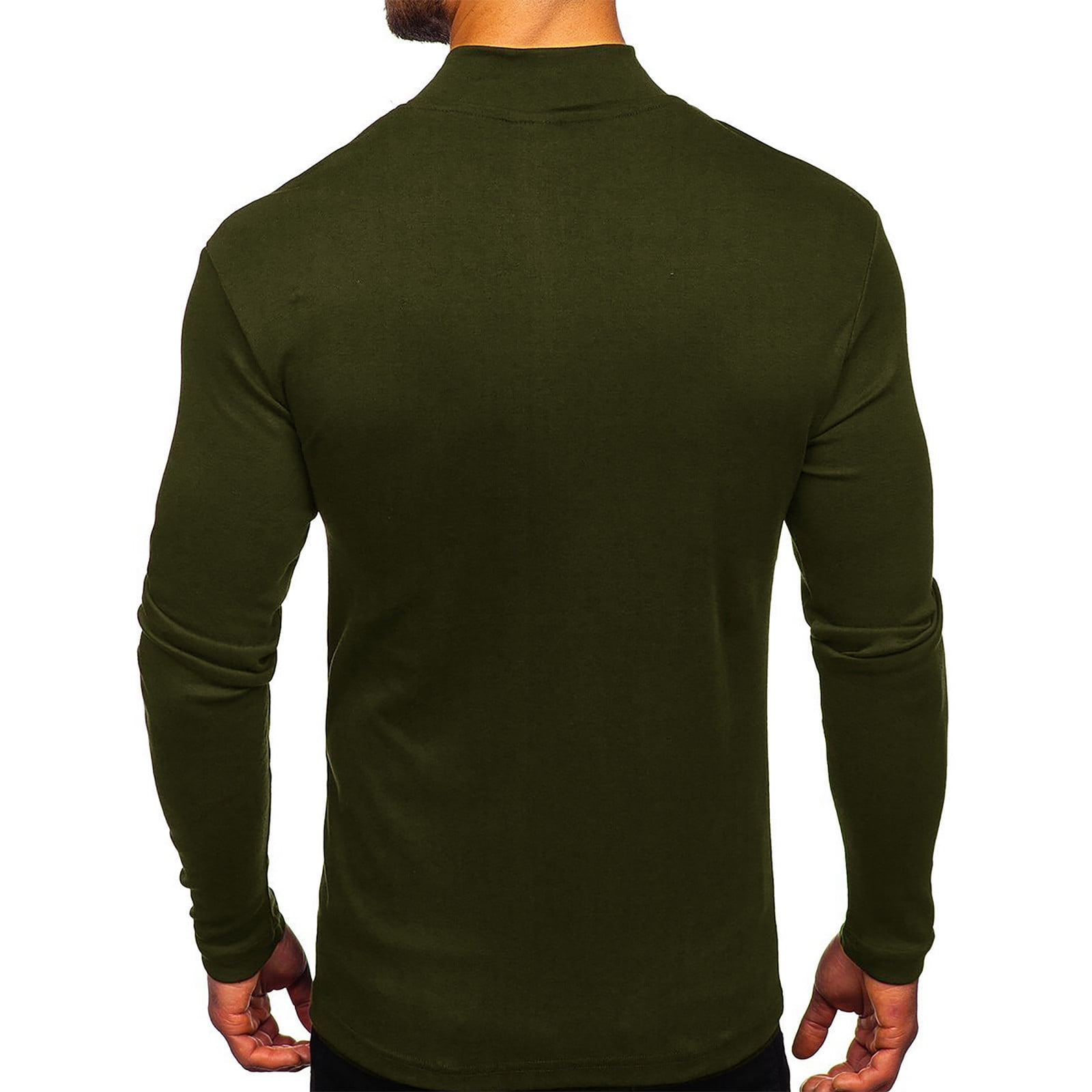 Mens Mock Neck T Shirts Long Sleeve Solid Stretch Slim Fit Bottoming ...