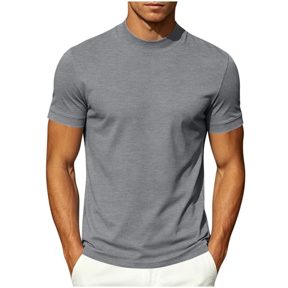 Mens Mock Neck T Shirts Short Sleeve Mock Turtleneck Undershirt Loose Fit Summer Casual Basic Tees Gray