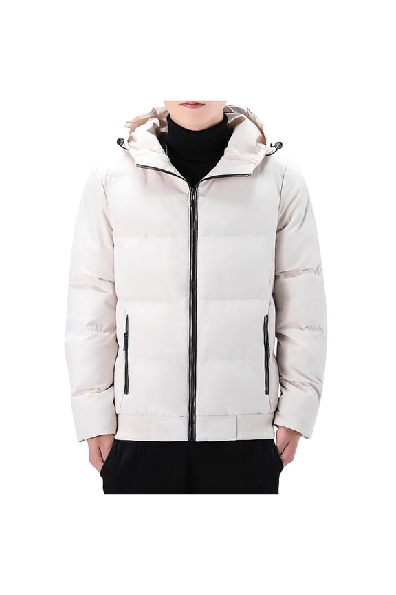 Mens Mock Neck Windproof Puffer Coat Heavyweight Quilted Duck Down Jacket Hooded Winter Cold Protection