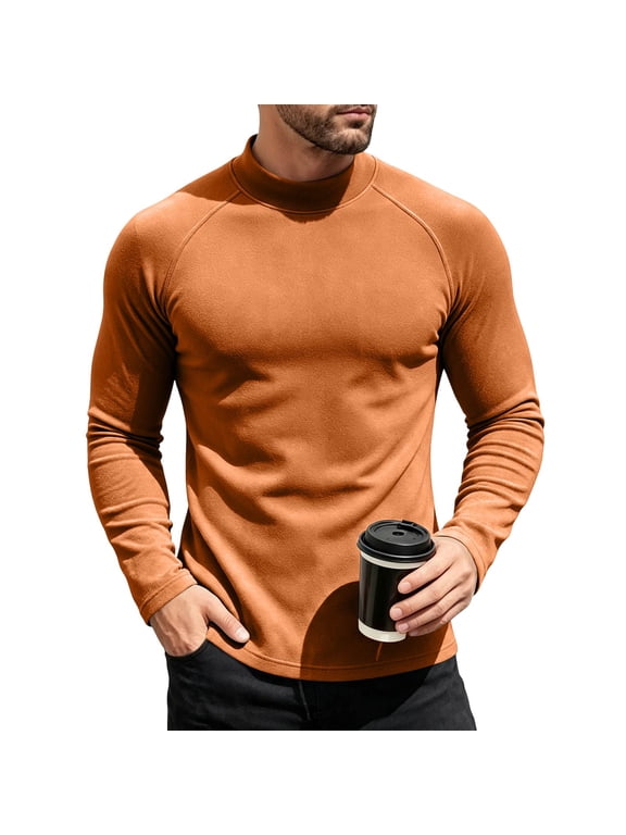 Mens Mock Turtleneck Long Sleeve Thermal Base Layer Running Athletic Undershirt Orange L