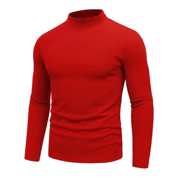 Mens Mock Turtleneck Shirt Long Sleeve Stretchy Casual Pullover Mock Neck Bryle Red Sweater (S)