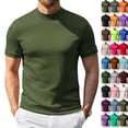 thumbnail image 1 of Mens Mock Turtleneck Shirts Short Sleeve Casual Basic T-Shirts Ribbed Solid Pullover Tops （Army Green,L）, 1 of 7