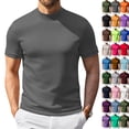 thumbnail image 1 of Mens Mock Turtleneck Shirts Short Sleeve Casual Basic T-Shirts Ribbed Solid Pullover Tops （Dark Gray,S）, 1 of 7