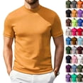 thumbnail image 1 of Mens Mock Turtleneck Shirts Short Sleeve Casual Basic T-Shirts Ribbed Solid Pullover Tops （Earthy Yellow,M）, 1 of 7