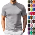 thumbnail image 1 of Mens Mock Turtleneck Shirts Short Sleeve Casual Basic T-Shirts Ribbed Solid Pullover Tops （Light Gray,XL）, 1 of 7