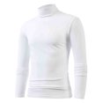 thumbnail image 1 of Mens Turtleneck Sweater Long Sleeve Solid Color T-Shirts Basic Slim Fit Knitted Pullover Tees,White,S, 1 of 4