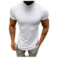 thumbnail image 1 of Mens Mock Turtleneck Sweater Short Sleeve Solid Color T-Shirts Basic Slim Fit Knitted Pullover Tees, 1 of 8