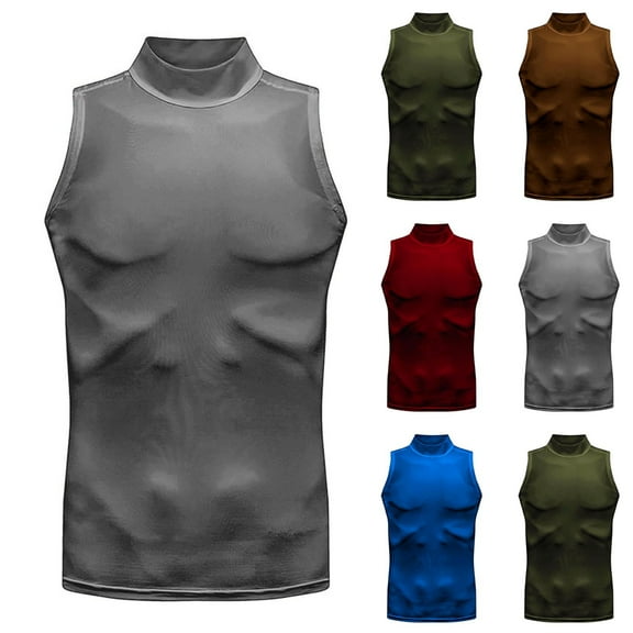 Mens Mock Turtleneck Tank Tops Sports Fitness Quick-Drying Sleeveless Workout Shirt Slim-Fit Tanks