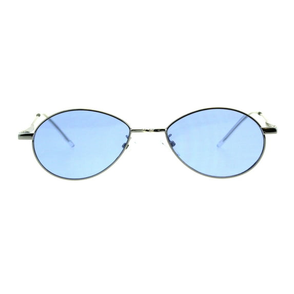 Mens Mod Oval Round Metal Rim Pimp Daddy Color Lens Sunglasses Silver Blue