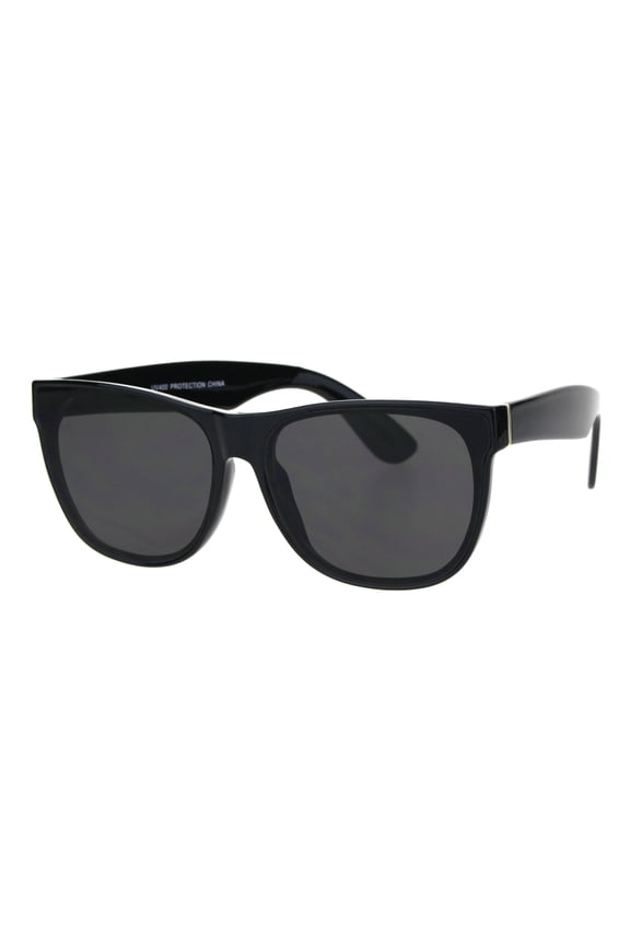 Mens Mod Rectangular Hipster Horn Rim Plastic Sunglasses All Black